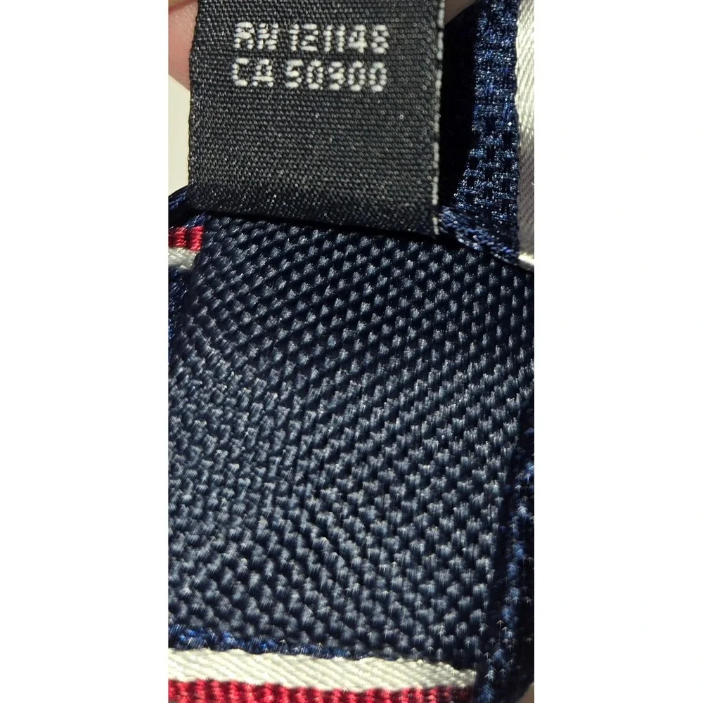 Tommy Hilfiger Navy Blue Red and White Striped Silk Tie